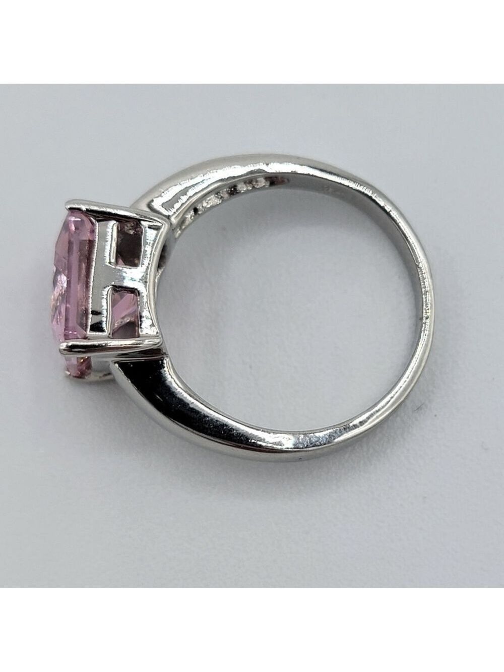 Pink Crystal Ring In Silvertone Setting #1675 - Picture 4 of 9